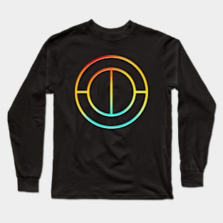 Neon Geometric Glyph Mandala Sigil Rune Sign Seal Cyan Red and Yellow  -  100 Long Sleeve T-Shirt